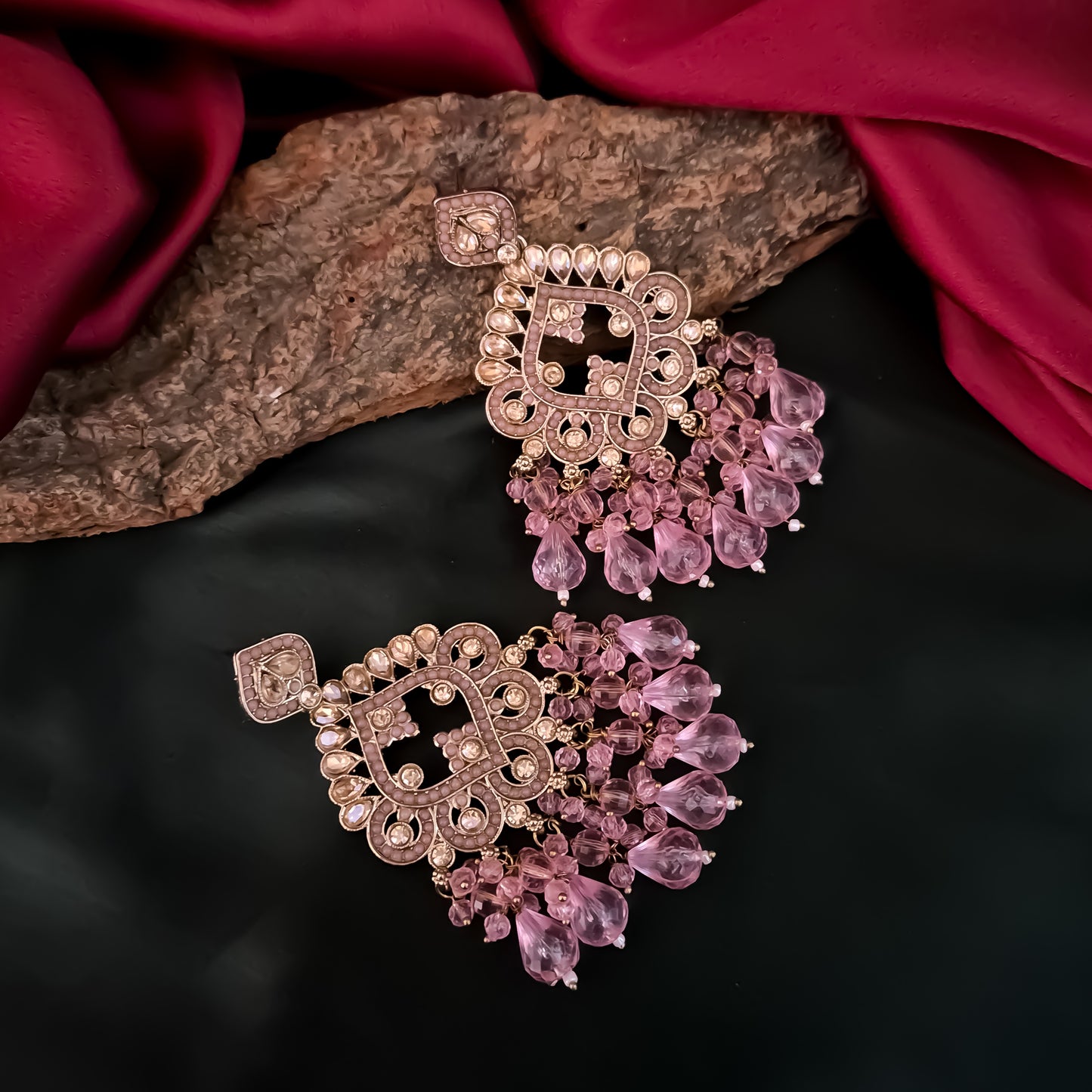 Manpreet Jadau Kundan Chandbali Earrings - Baby Pink