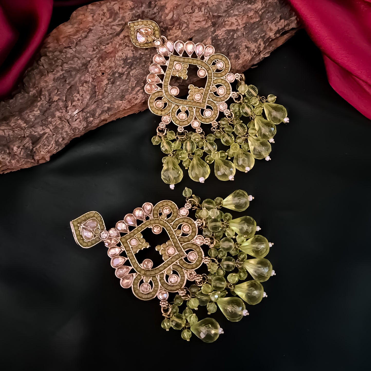 Manpreet Jadau Kundan Chandbali Earrings - Pista Green