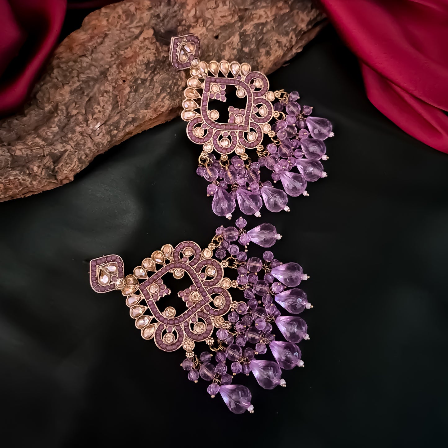 Manpreet Jadau Kundan Chandbali Earrings - Lavender