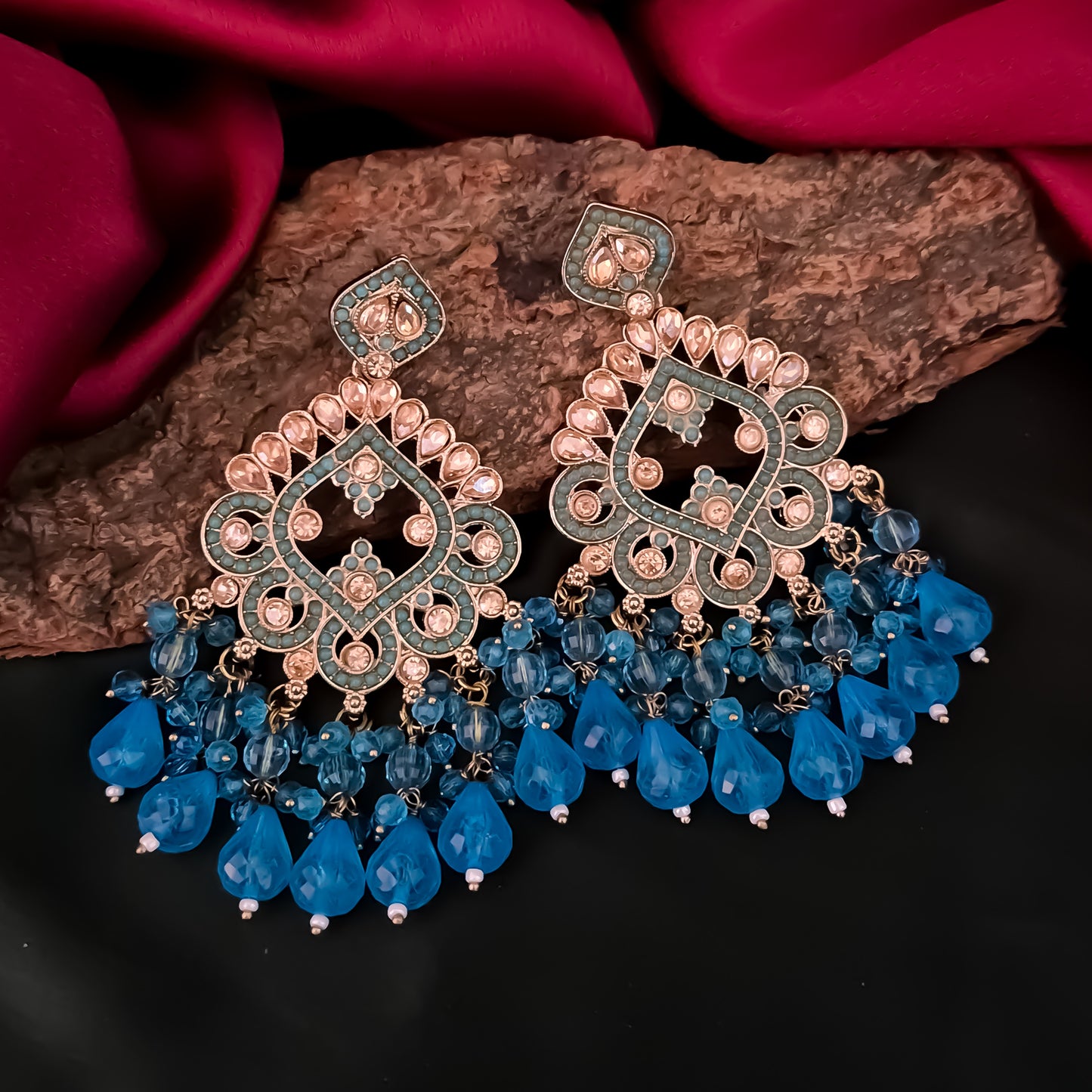 Manpreet Jadau Kundan Chandbali Earrings - Sky Blue