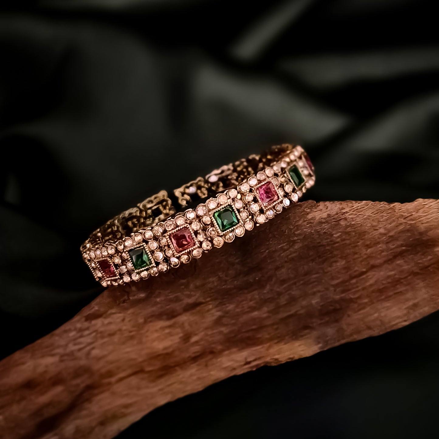 Manvika Kundan Openable Bangle/Kada - Pink & Green