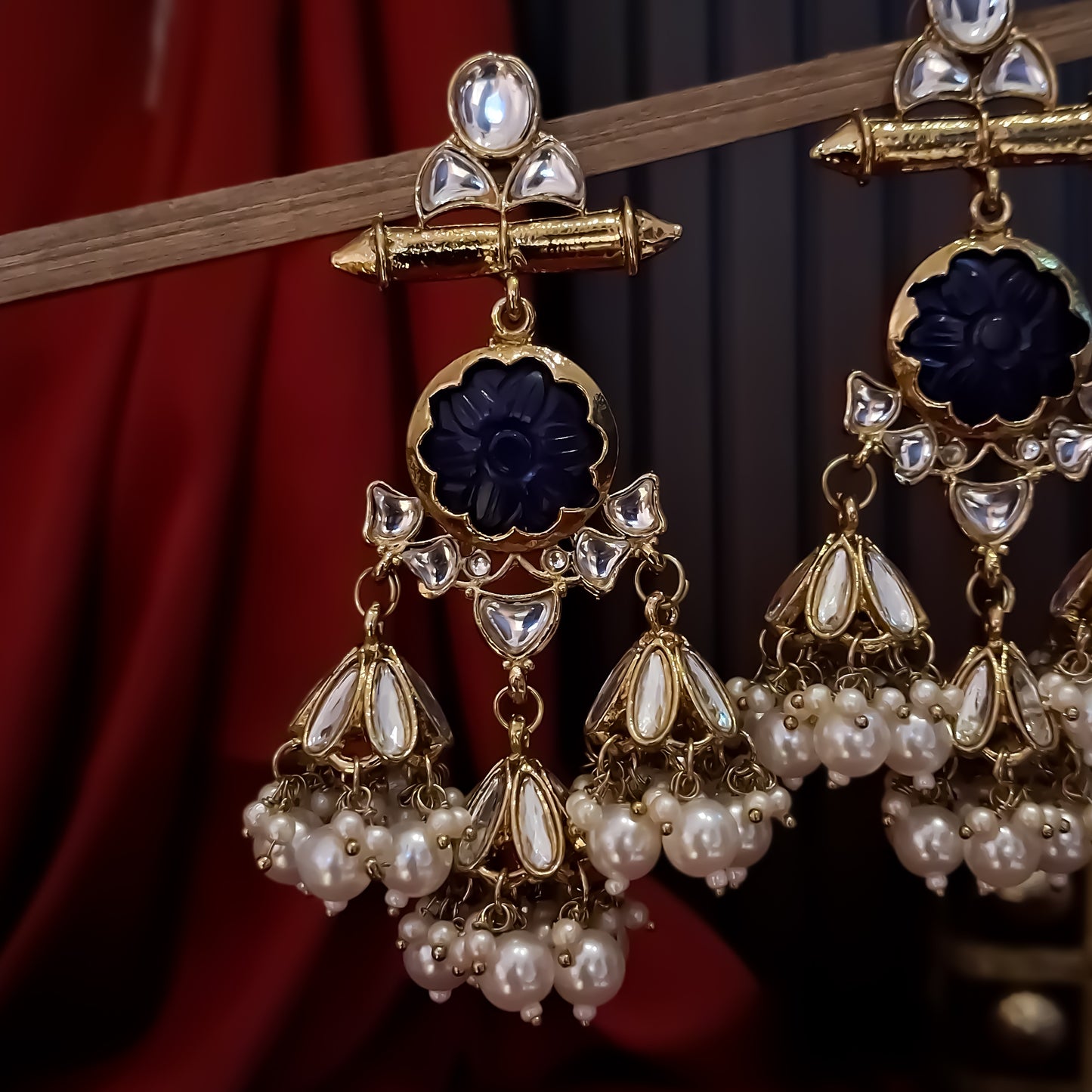 Sayani Chandbali Jhumka Earrings- Blue