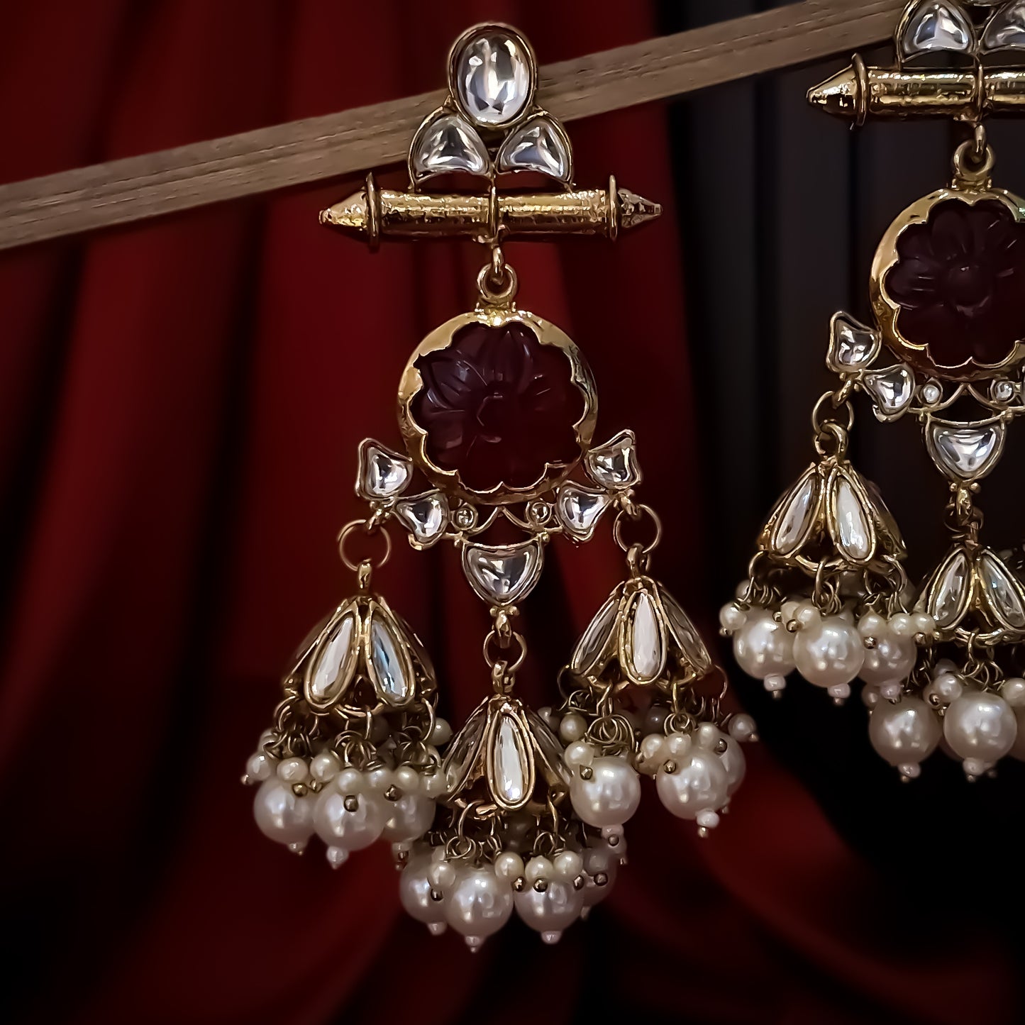 Sayani Chandbali Jhumka Earrings- Red