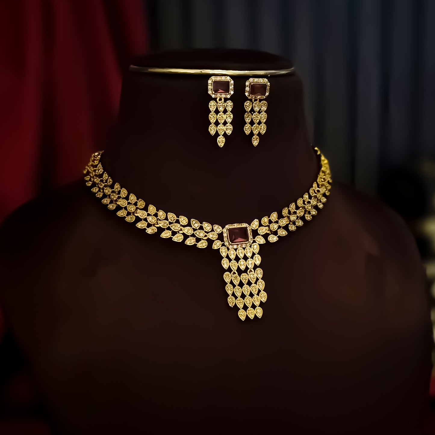 Samyukta Temple AD Necklace Set - Ruby