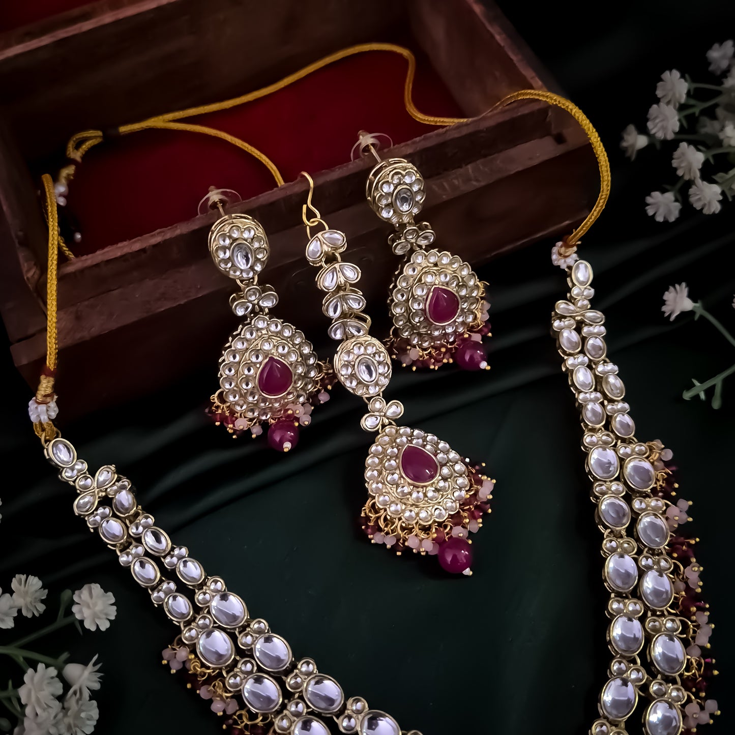 Bela Royal Kundan Necklace Set - Pink