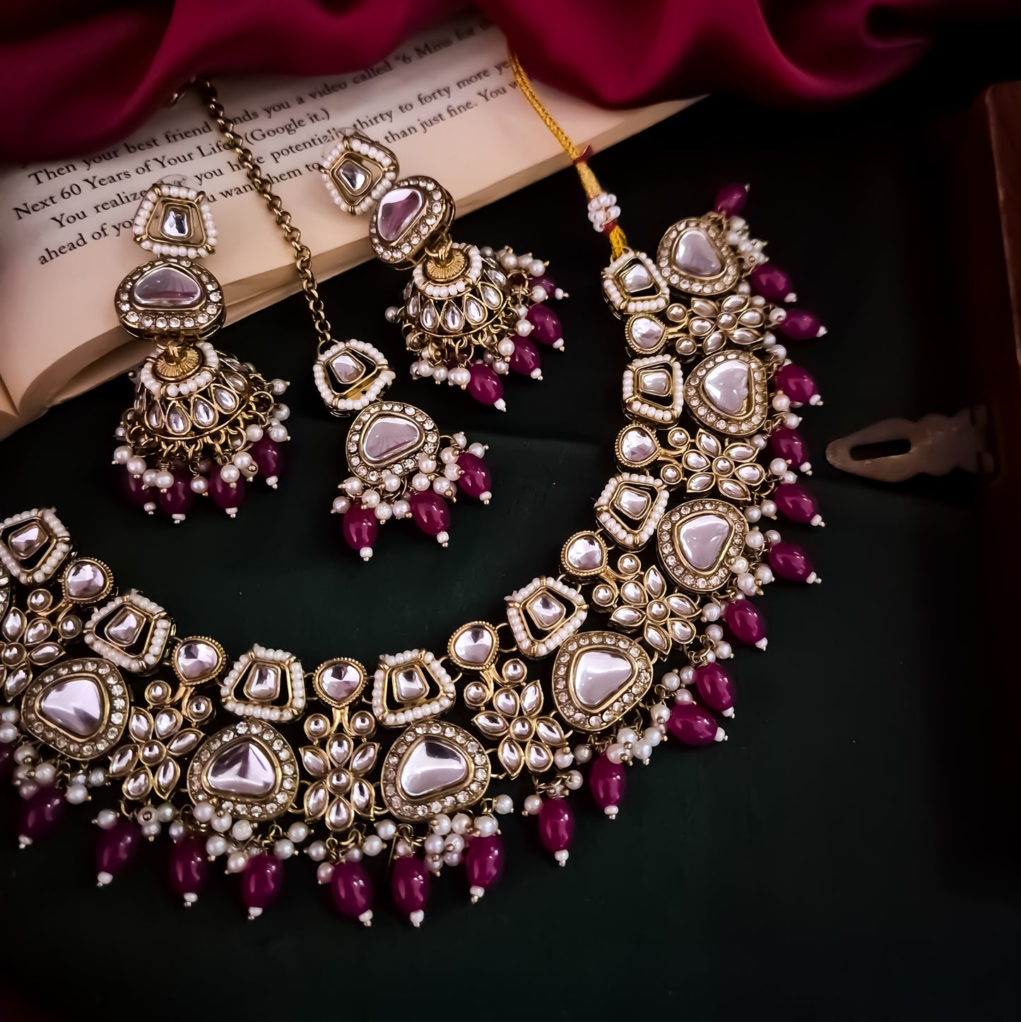 Ramsha Royal Kundan Necklace Set - Pink