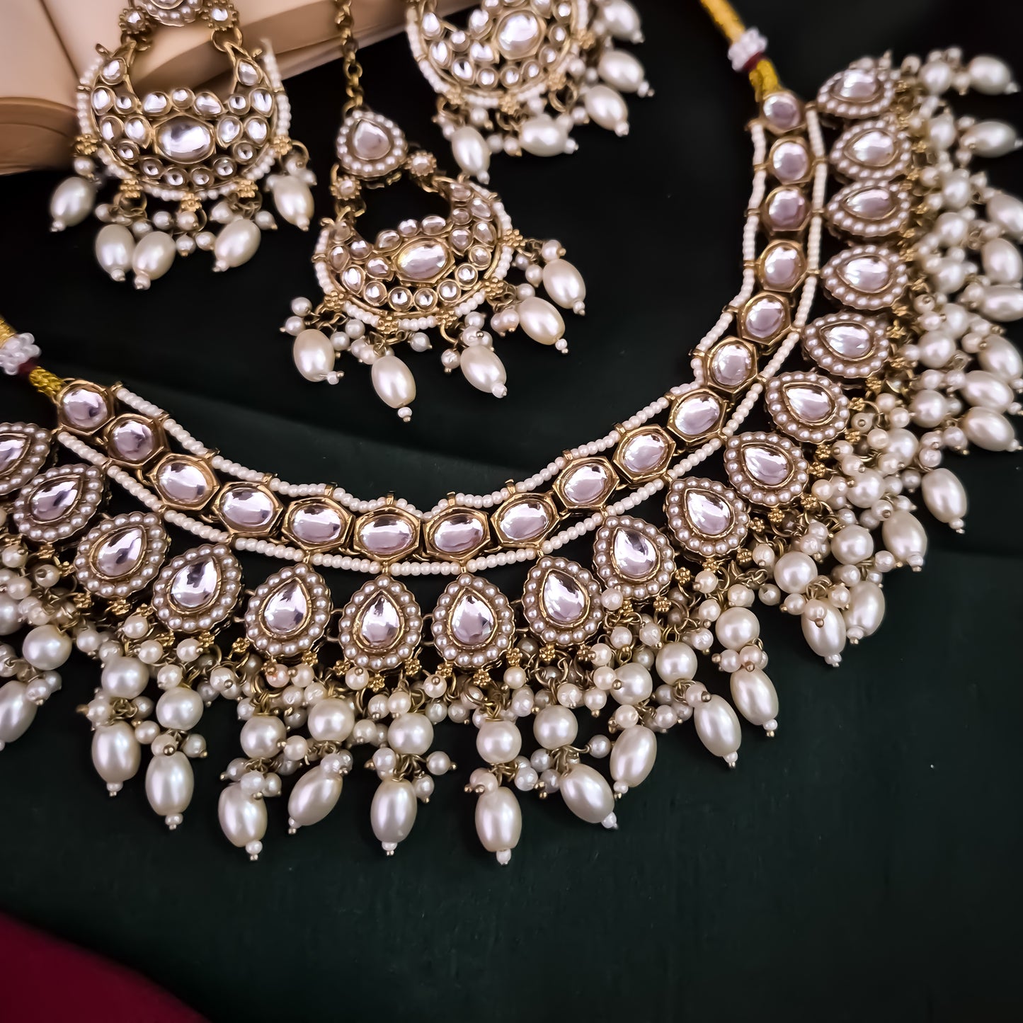 Rumaisa Jadau Kundan Necklace Set - Golden