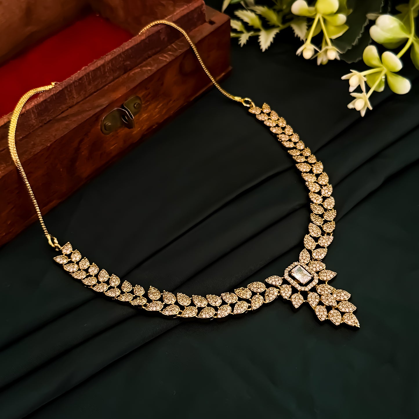 Vivanta American Diamond Necklace Set - Golden