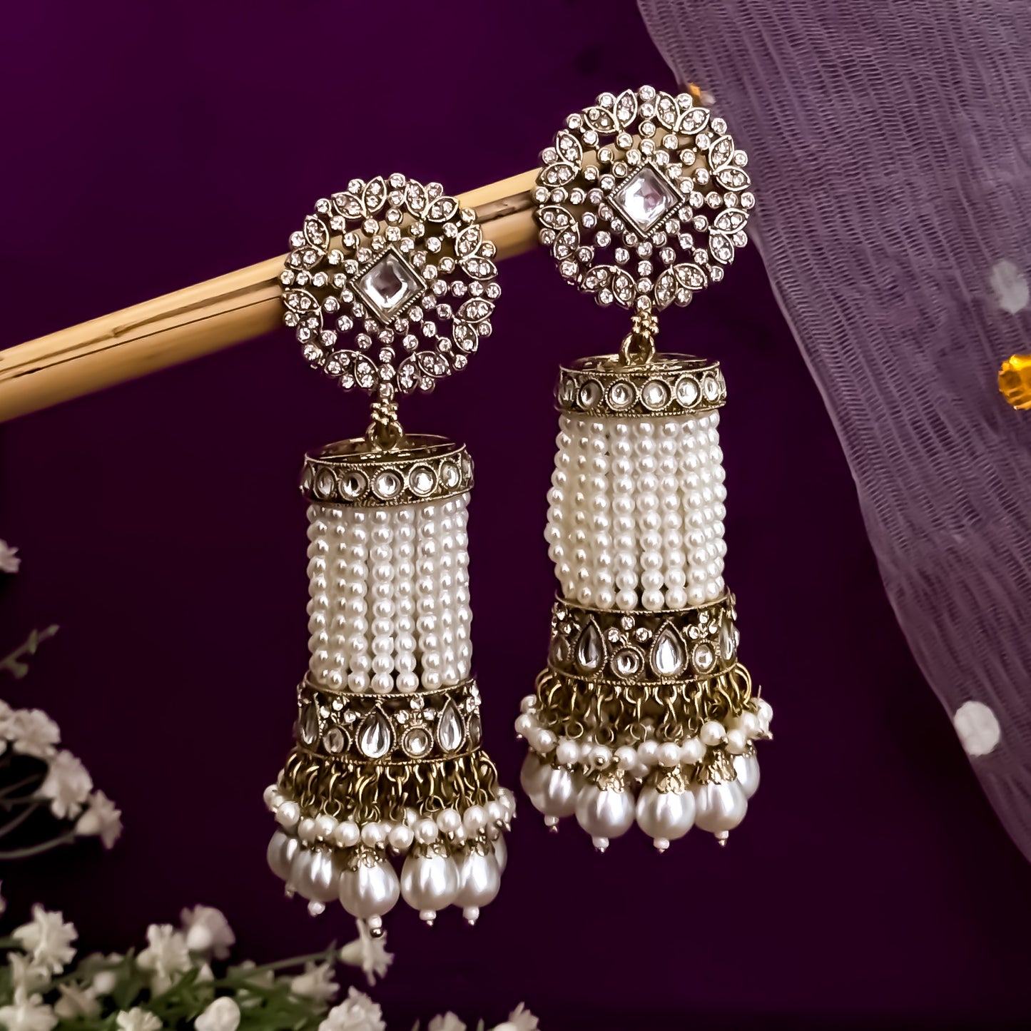 Falguni Pearl Jhumka Earrings - Golden