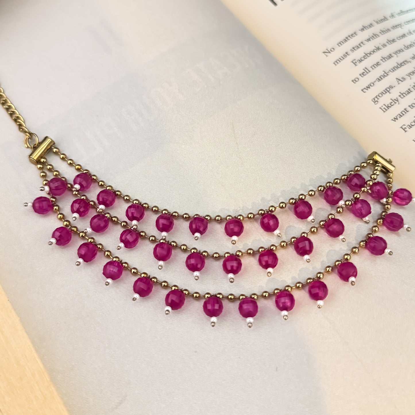 Ishana 3 Layer Pearl Detachable Earchains - Magenta Pink