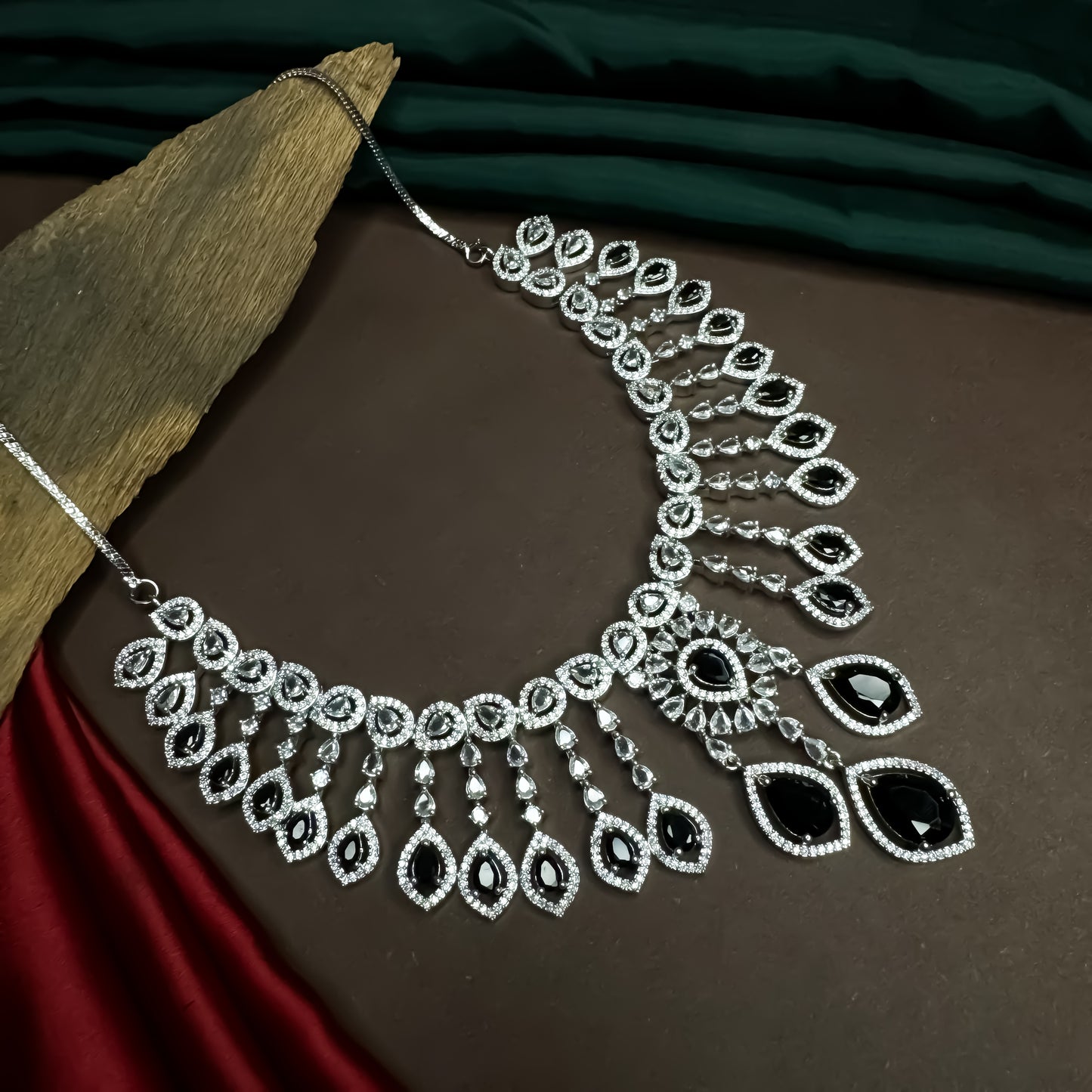 Ishrat AD Necklace Set - Black