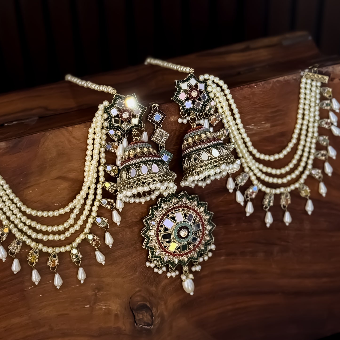 Padmavat Jadau Jhumka Earrings with Sahara & Teeka - Multi