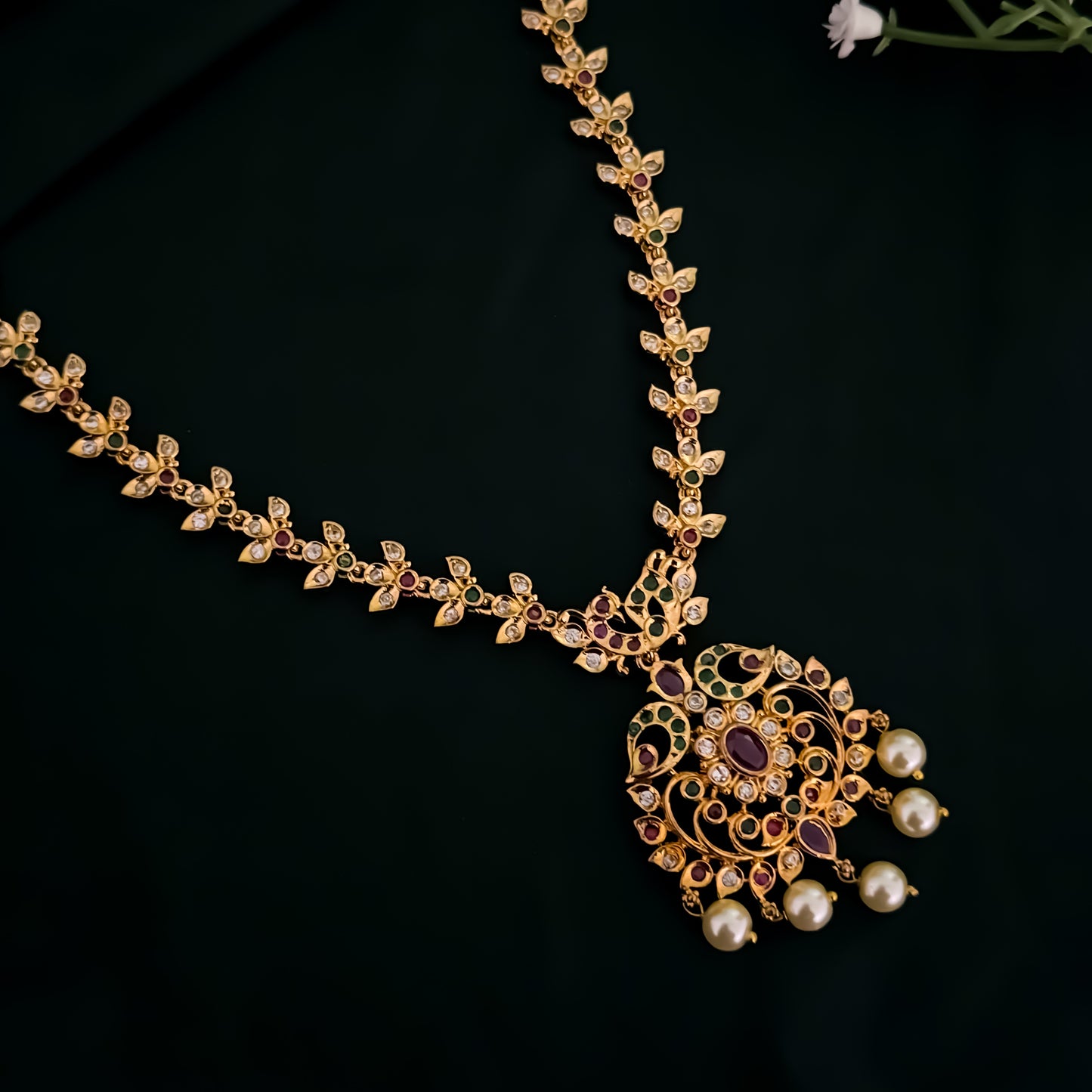 Kalini Peacock Motif American Diamond Studded Necklace Set