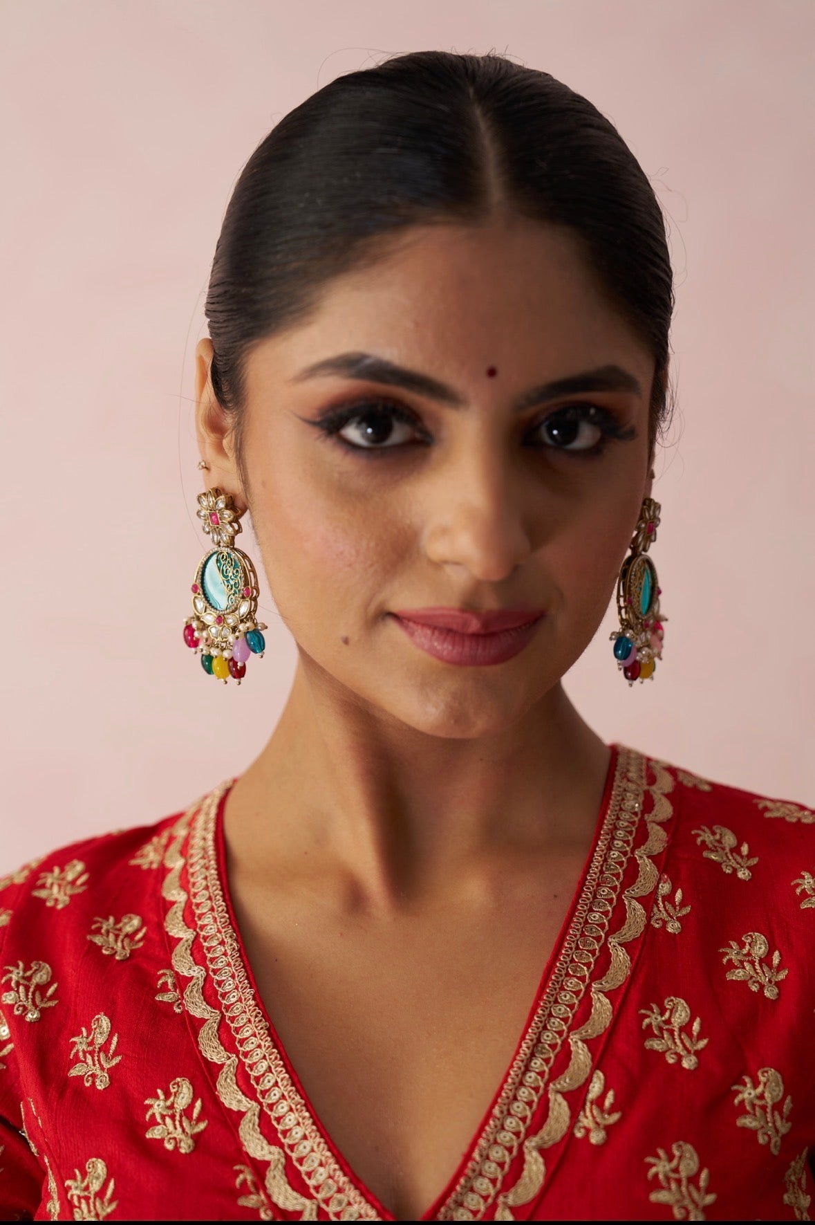 Ishika Premium Cutwork MOP Premium Chandbali Earrings - Multi