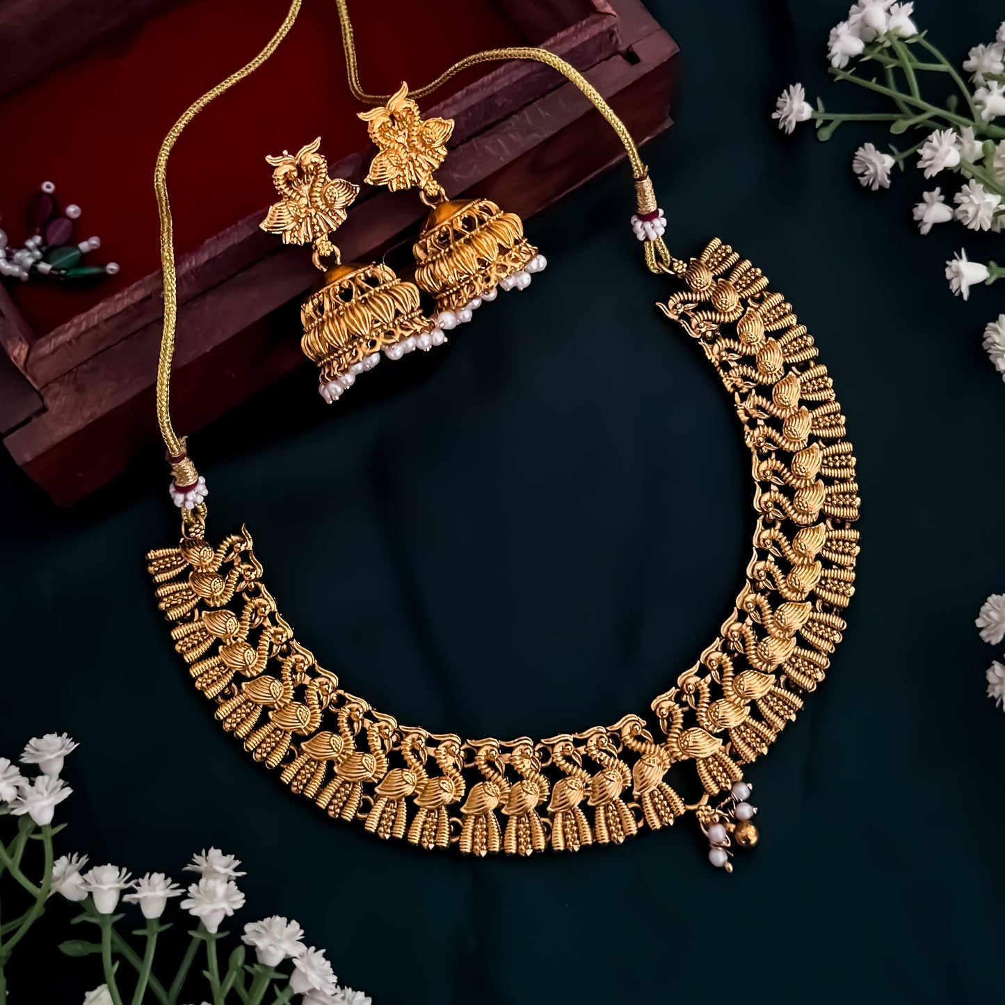 Priyati Peacock Temple Necklace Set