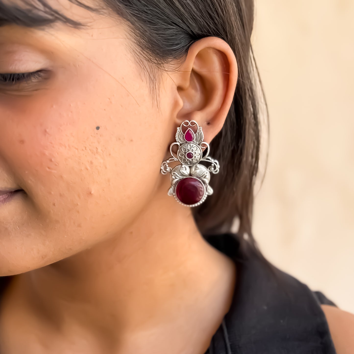 Hania Monalisa SLA Brass Earrings - Maroon