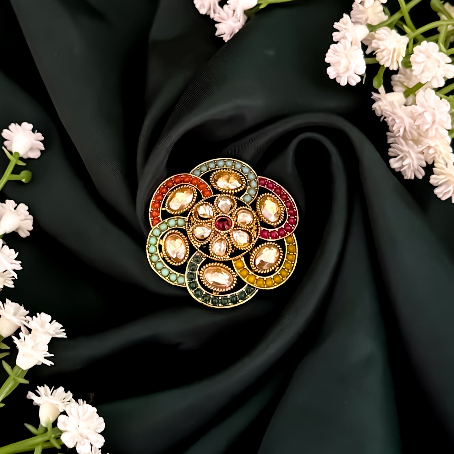 Himanshi Jadau Adjustable Ring- Multi