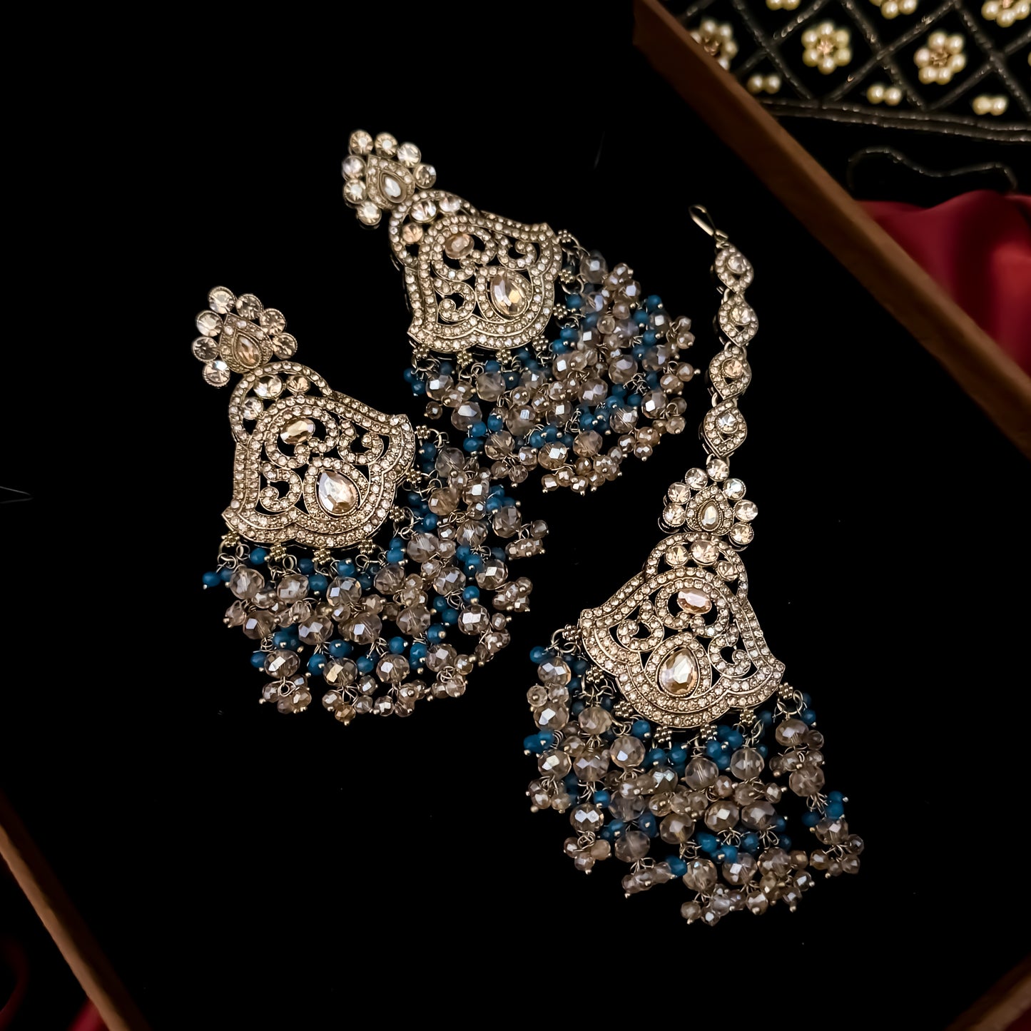 Madiha Premium Reverse AD Necklace Set - Firozi