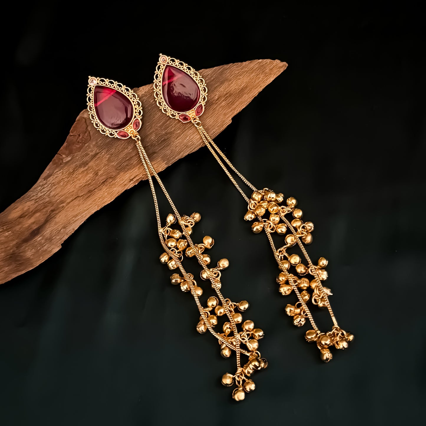Oshin Kashmiri Dehjoor Ghunghroo Earrings - Maroon