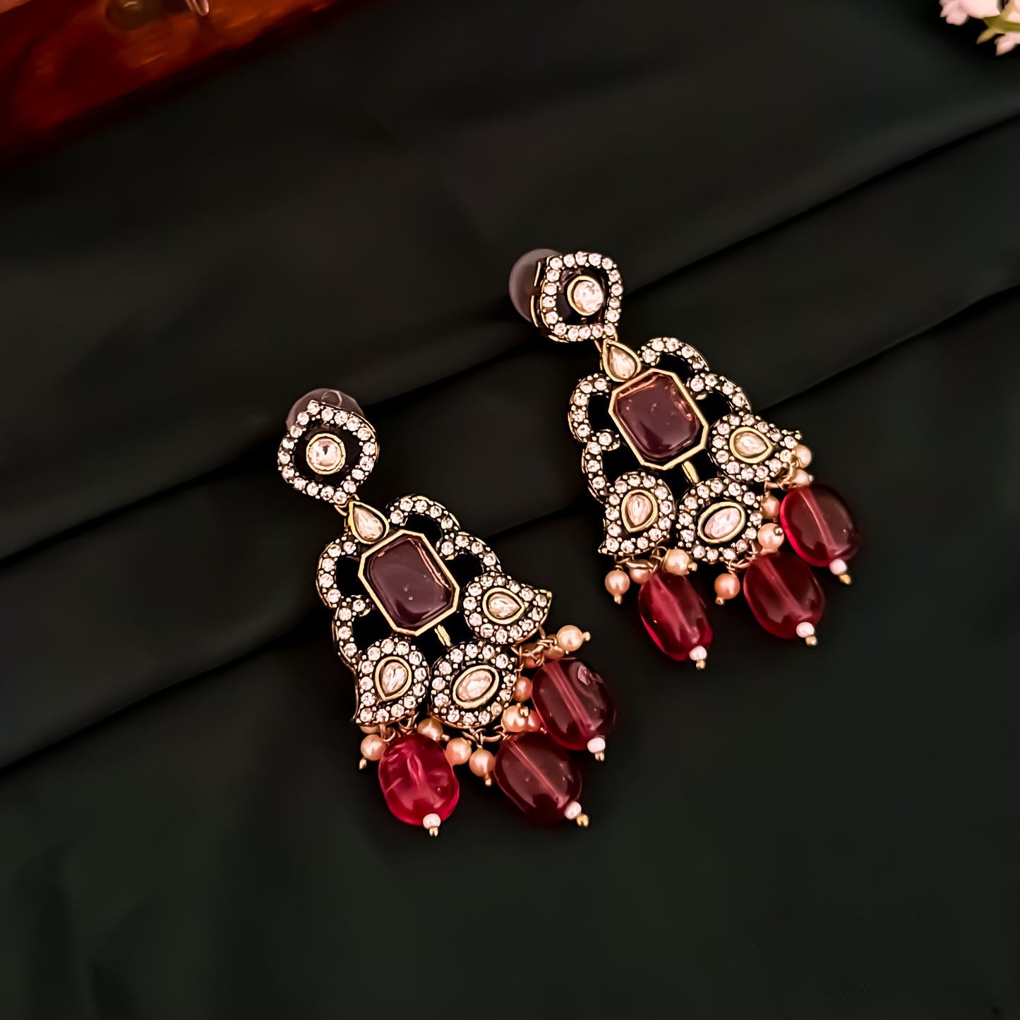 Aadhika Victorian AD Pearl Choker Necklace Set - Wine