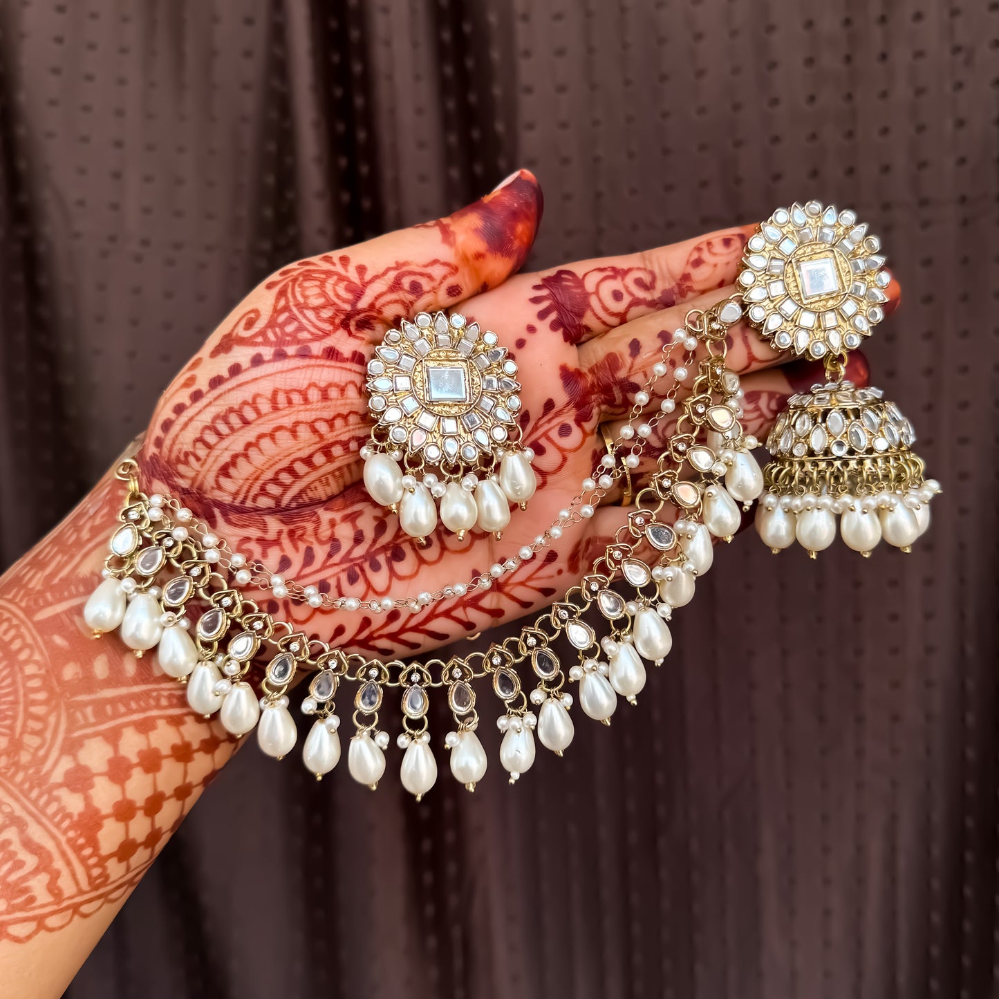 Masaba Mirror Jhumka Earrings with Sahara & Tika Set - Golden