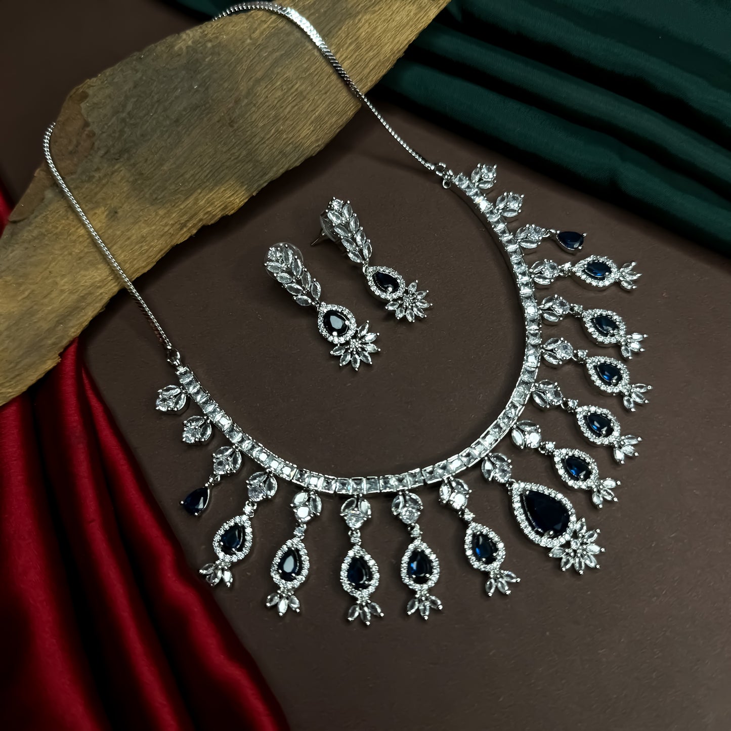 Nilofer AD Necklace Set - Royal Blue
