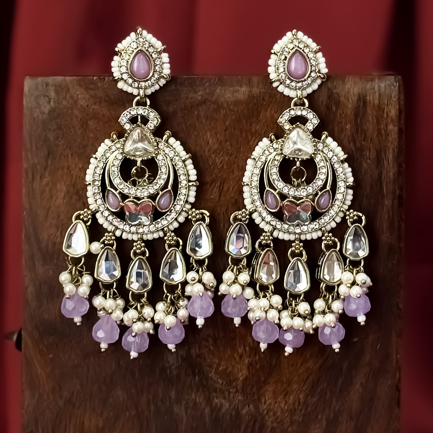 Athiya Kundan Pearl Premium Chandbali Earrings - Lavender