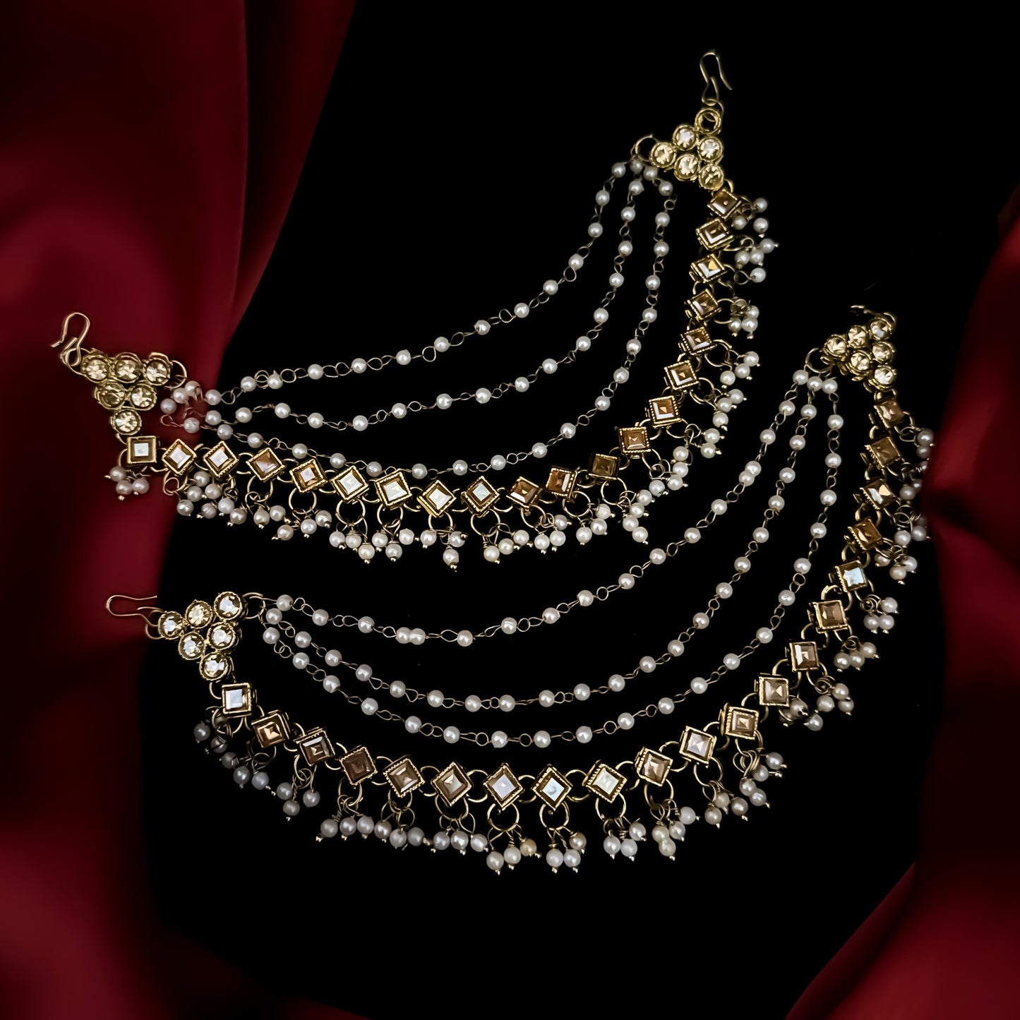 Miraya Bahubali Reverse Ad 4 Layer Mirror Detachable Earrchains/Sahara - Golden