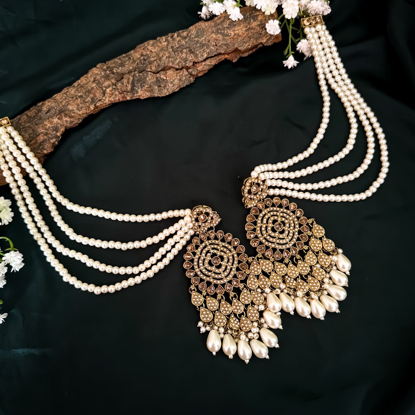 Riwaz Jadau Reverse AD Necklace Set - Golden