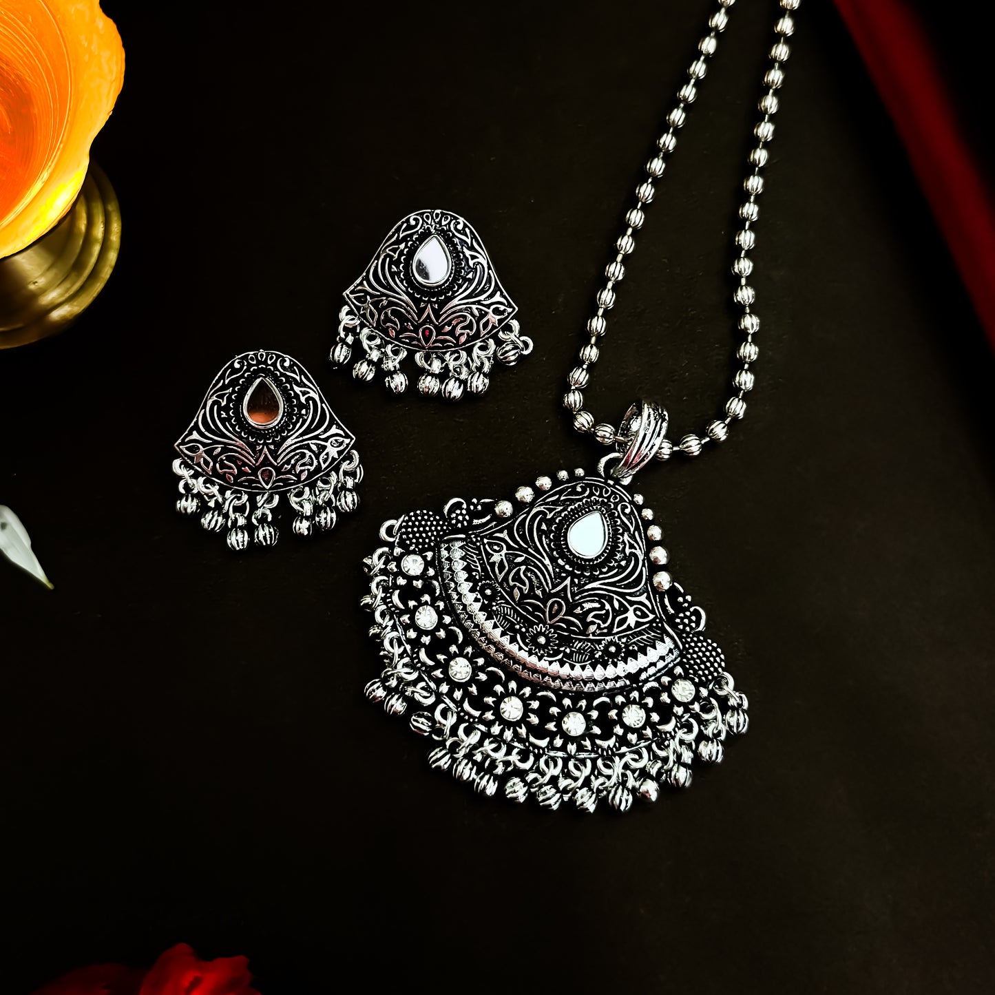 Mohini Mirror Pendand Necklace Set