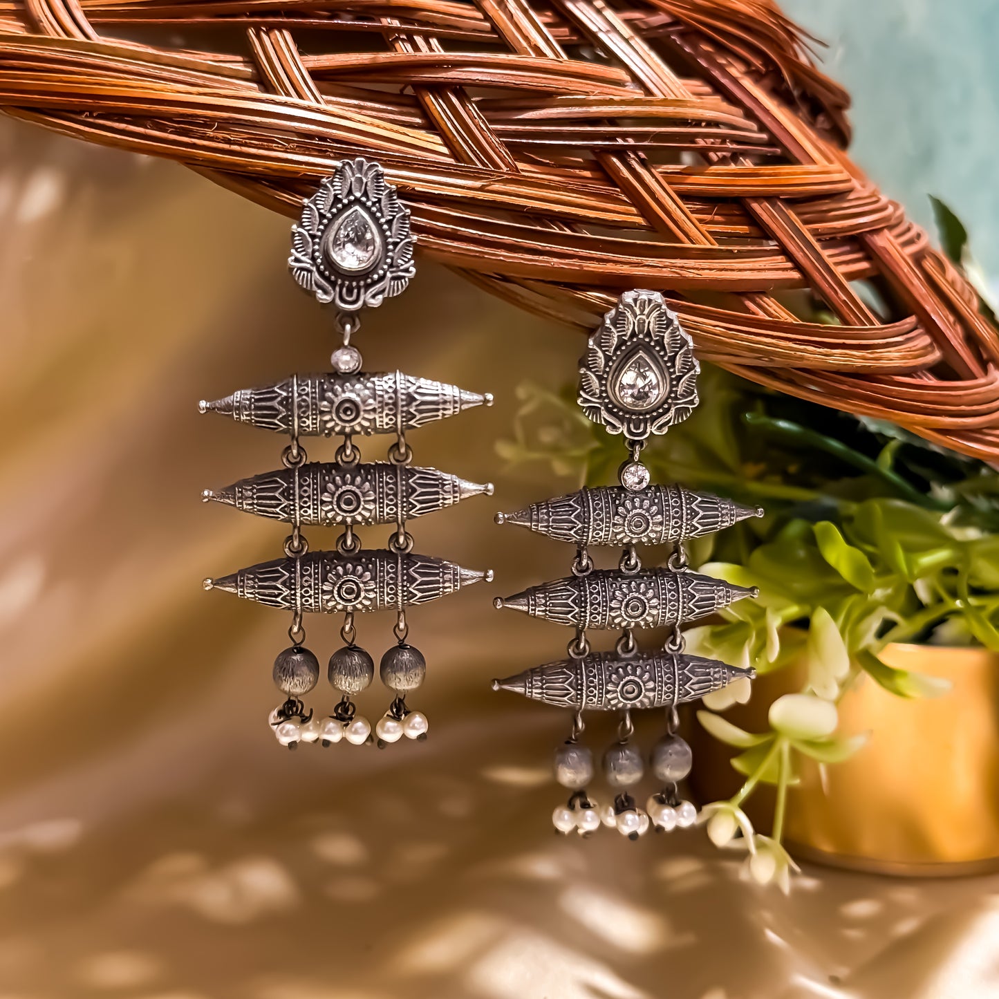 Lavnya Zircon Handcrafted SLA Brass Earrings - White