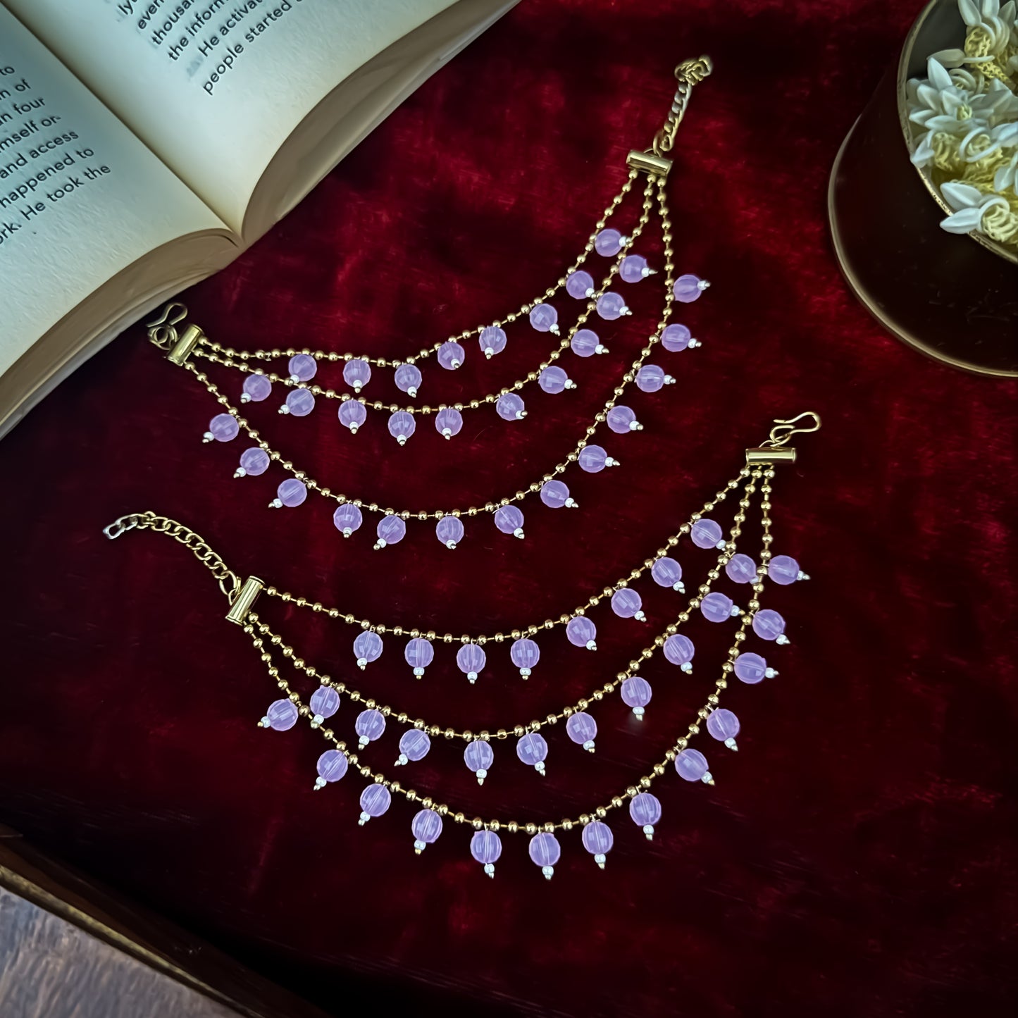 Ishana 3 Layer Pearl Detachable Earchains - Lavender