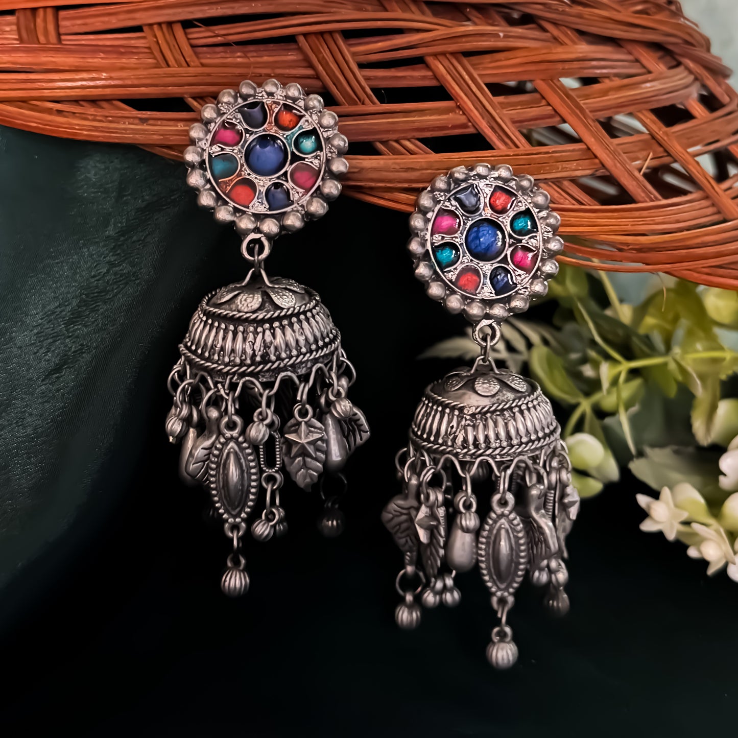 Neha Vintage Polish Jhumka Earrings- Multi