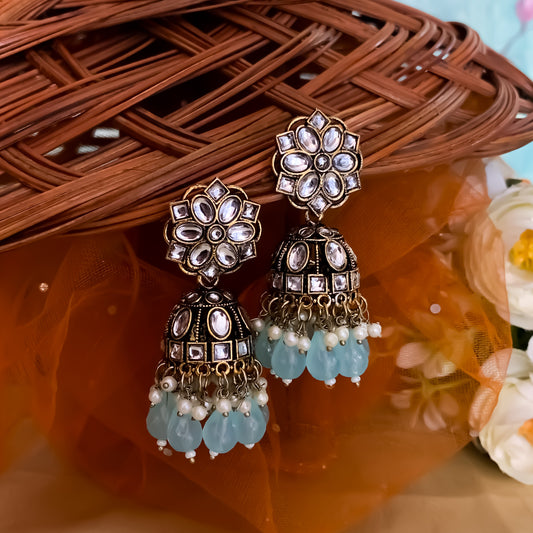 Aashika Pearl Jhumka Earrings- Sky Blue
