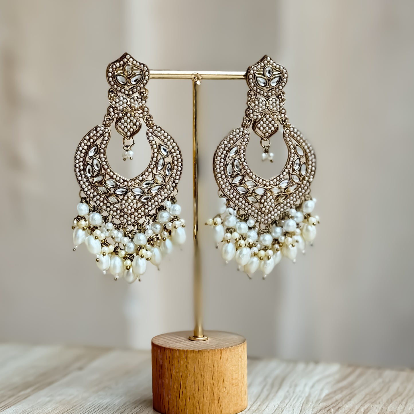Jasmine Jadau Chandbali Earrings - Golden
