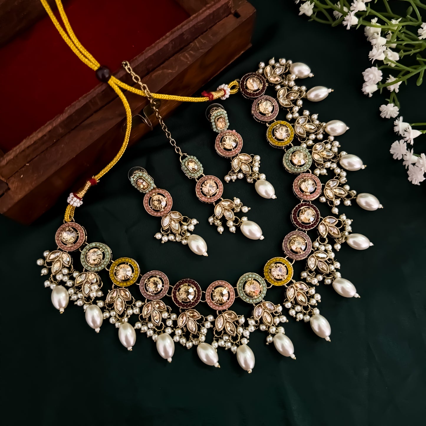 Mrunal Jadau Reverse AD Necklace Set - Multi