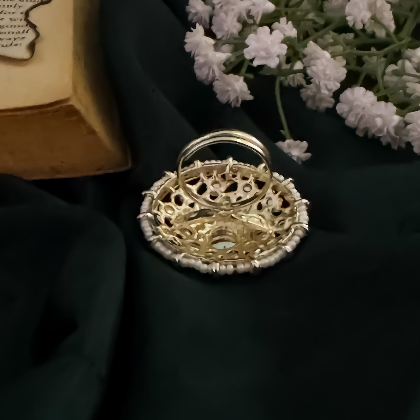 Aahira Dabi Kundan Adjustable Ring- Golden