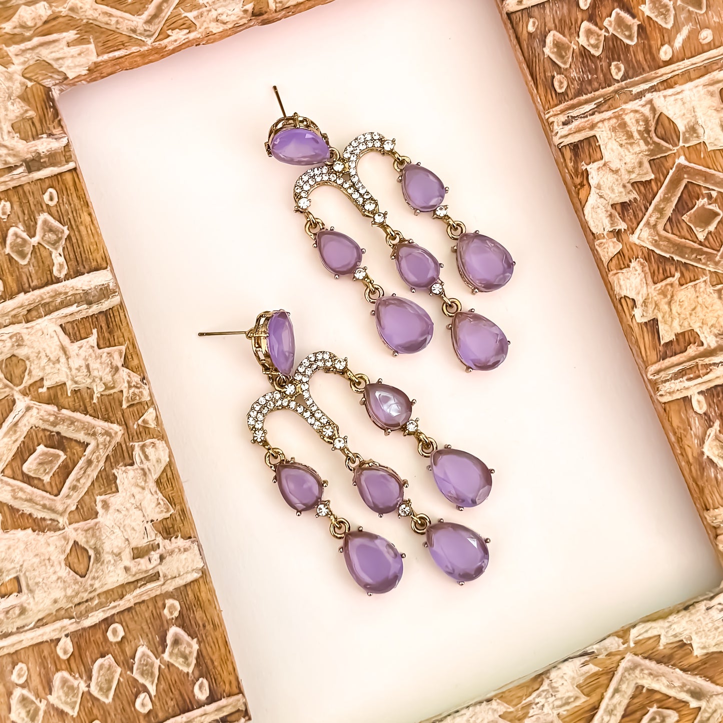 Sharon Chandelier Dangler Chandbali Earrings - Lavender