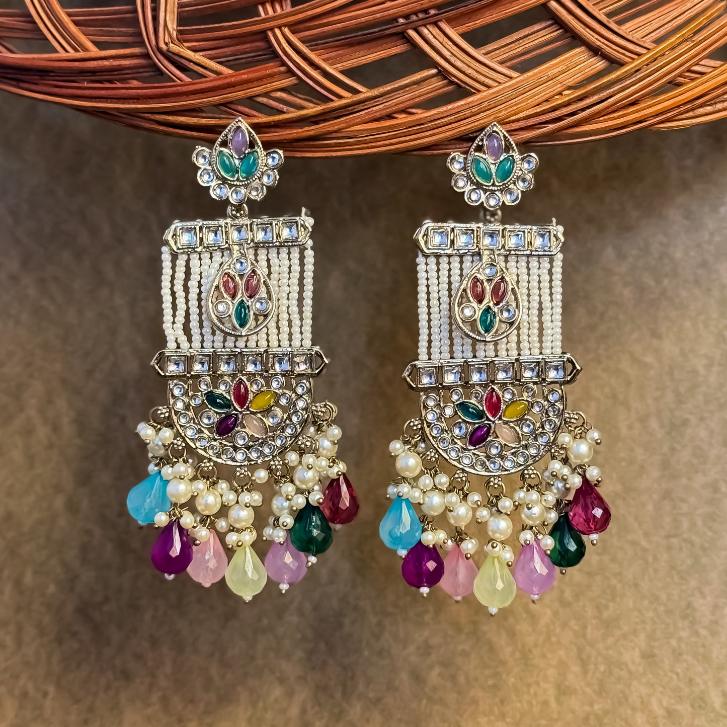 Kamya Pearl Chandbali Earrings- Multi