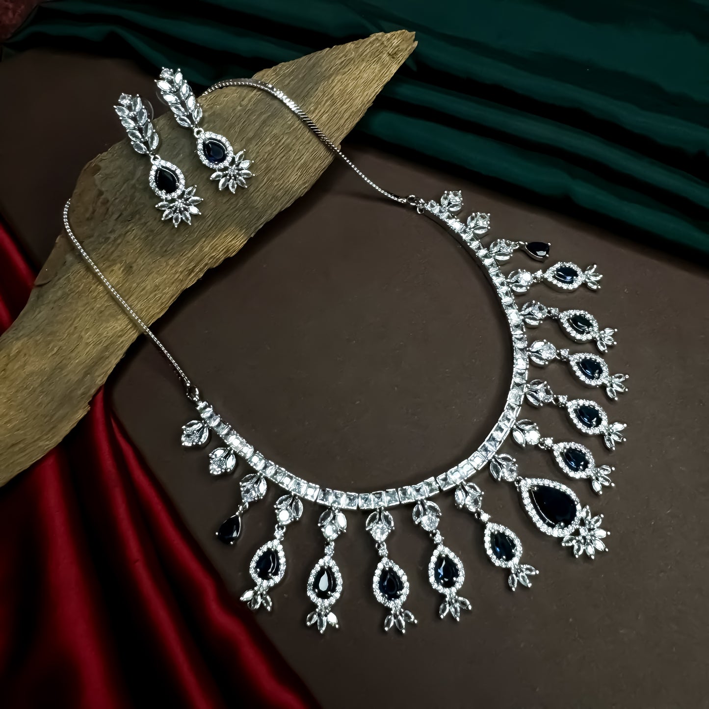 Nilofer AD Necklace Set - Royal Blue