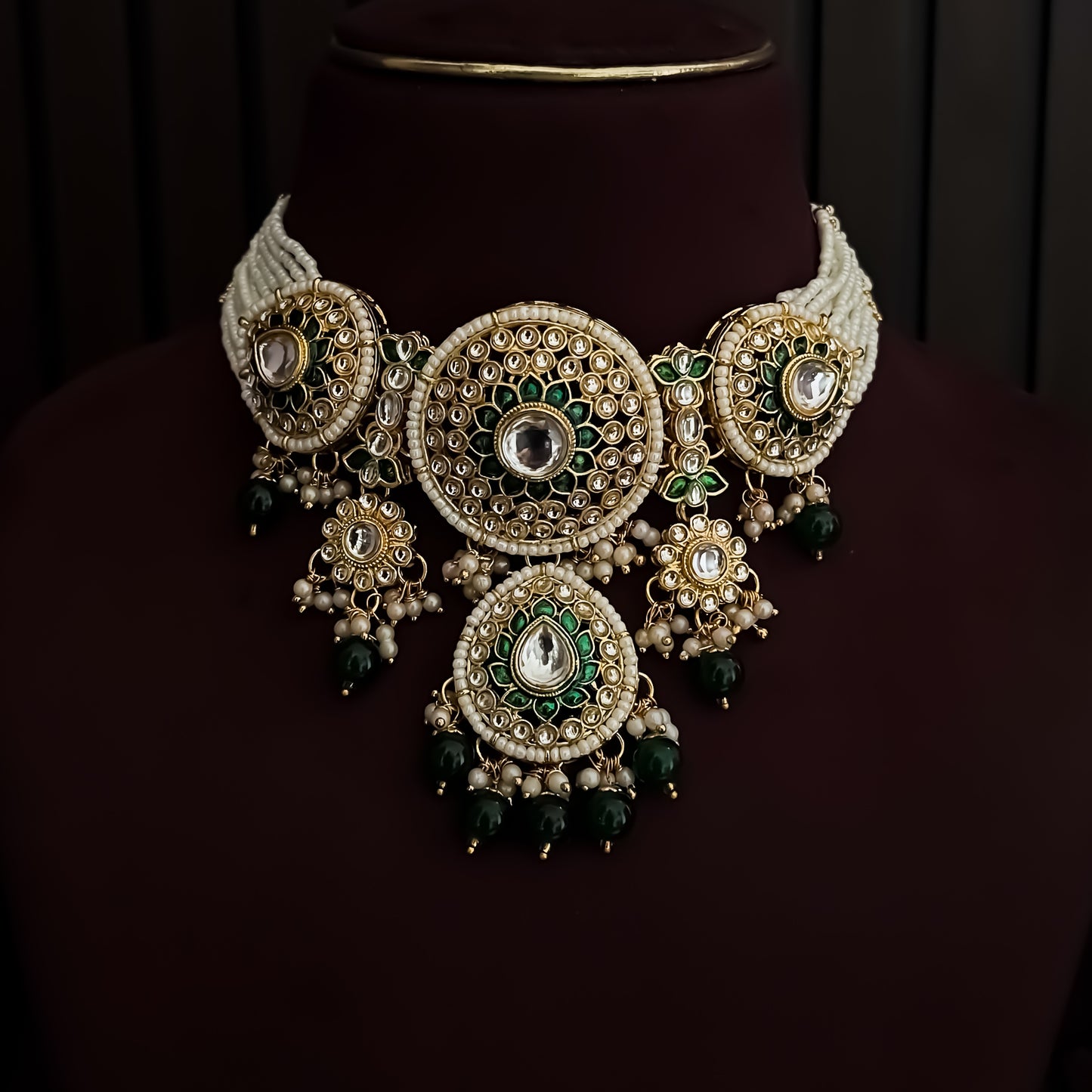 Shireen Premium Meenakari Kundan Choker Necklace Set - Green