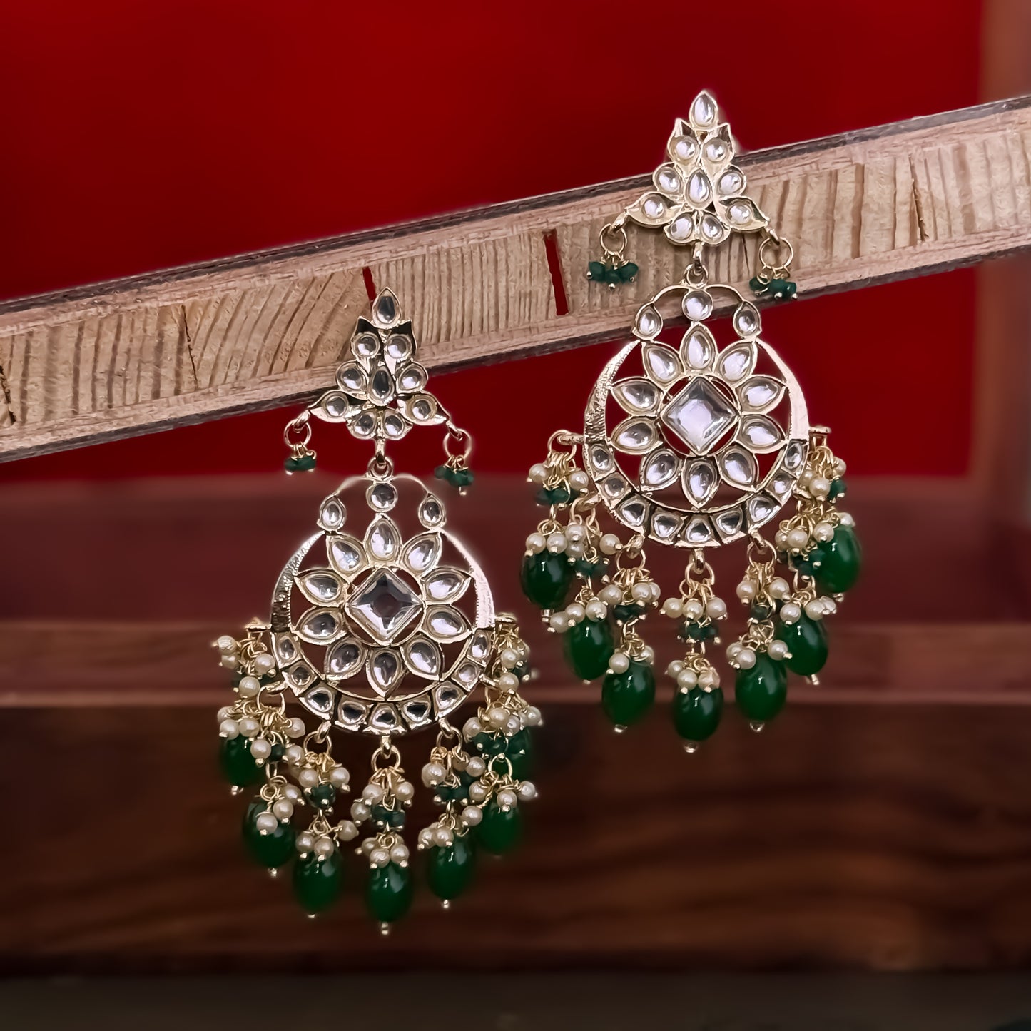 Yashi Kundan Chandbali Earrings - Green