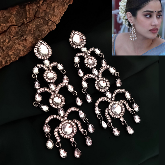 Jahnvi Inspired Dangler Chandbali Earrings - Black Polish