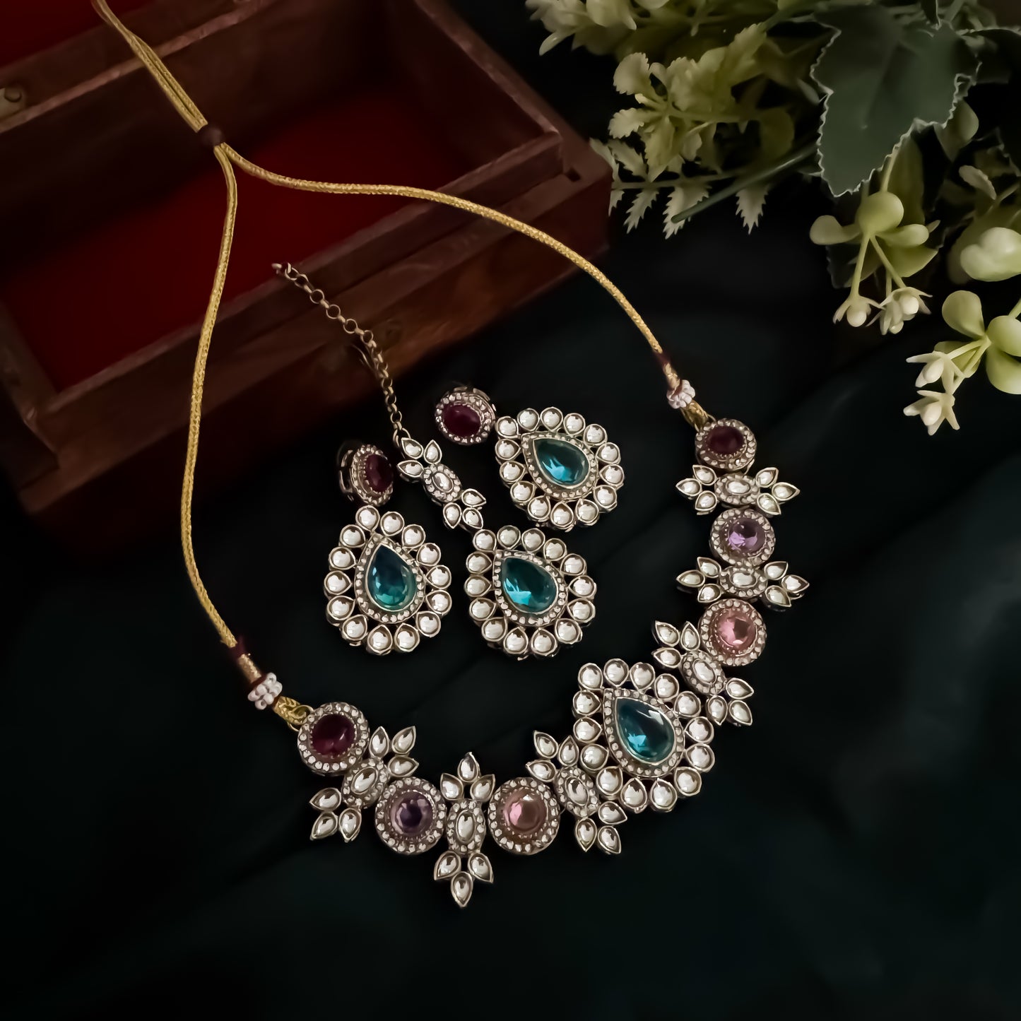 Israt Kundan Necklace Set - Multi