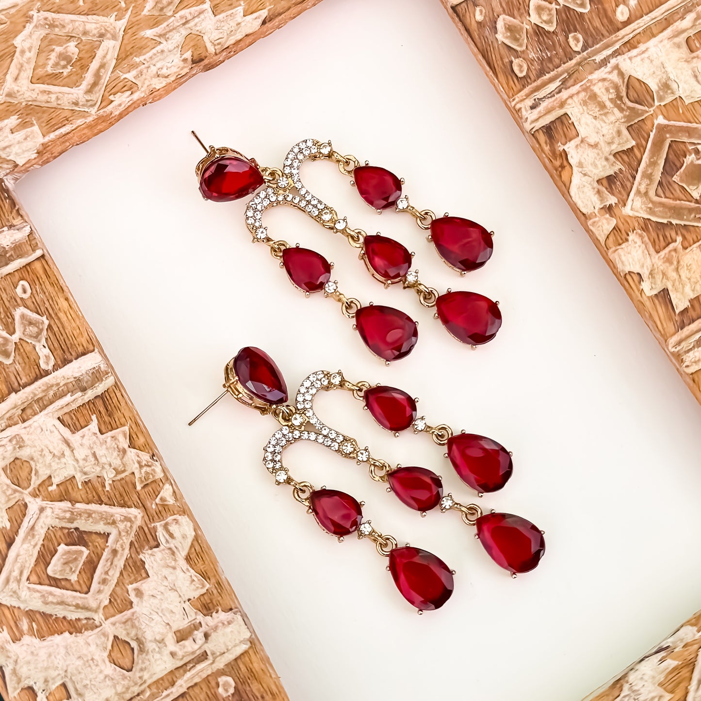 Sharon Chandelier Dangler Earrings - Maroon