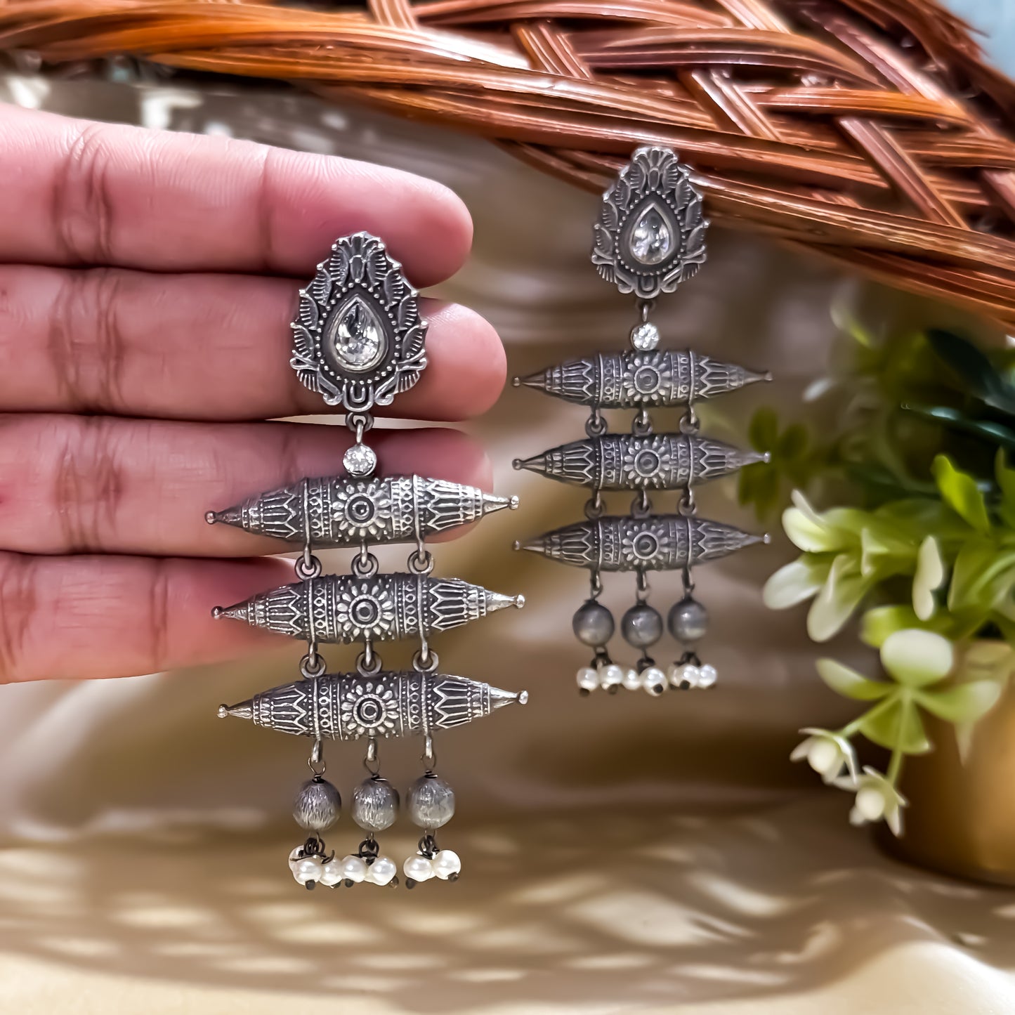 Lavnya Zircon Handcrafted SLA Brass Earrings - White