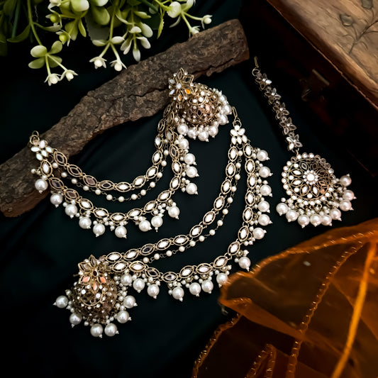 Mehak Mirror Jhumka Earrings with Sahara & Teeka