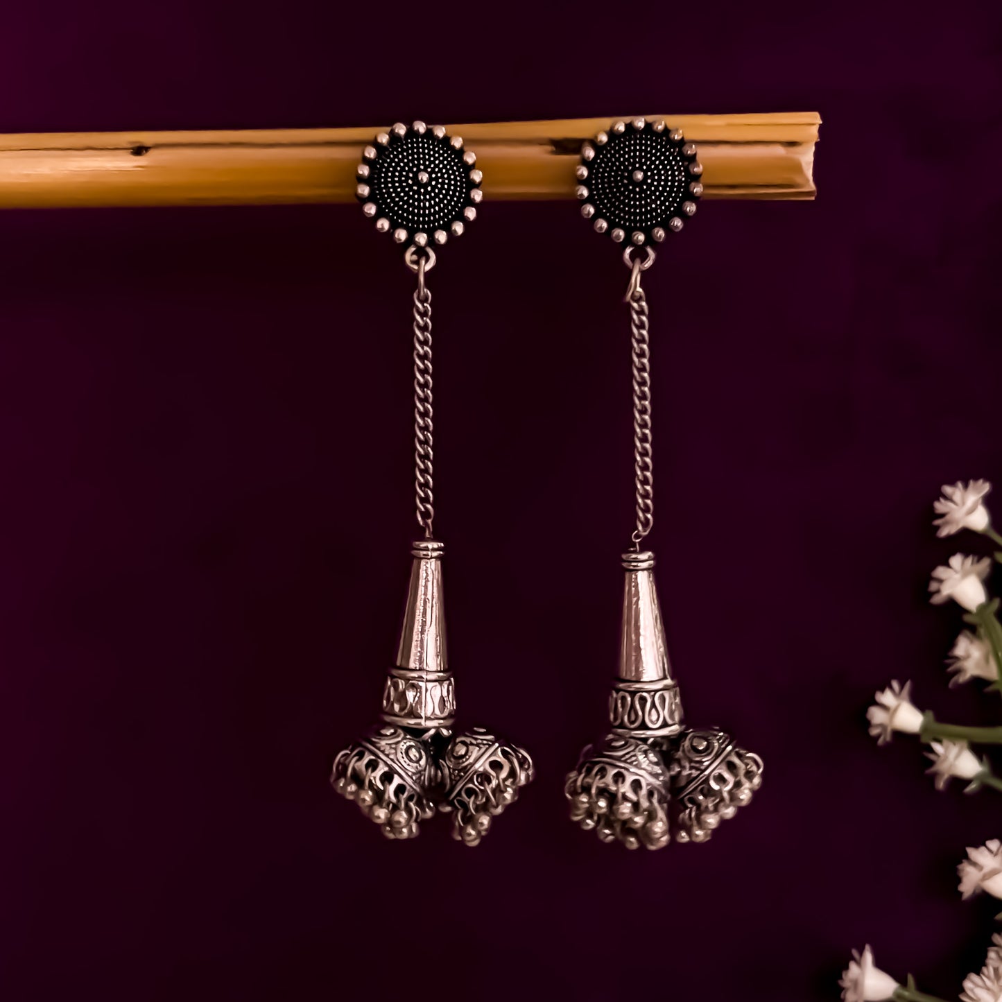 Sayali German Silver Jhumka Earrings