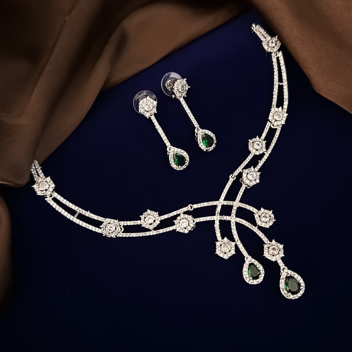 Emerald Green Laila American Diamond Necklace Set