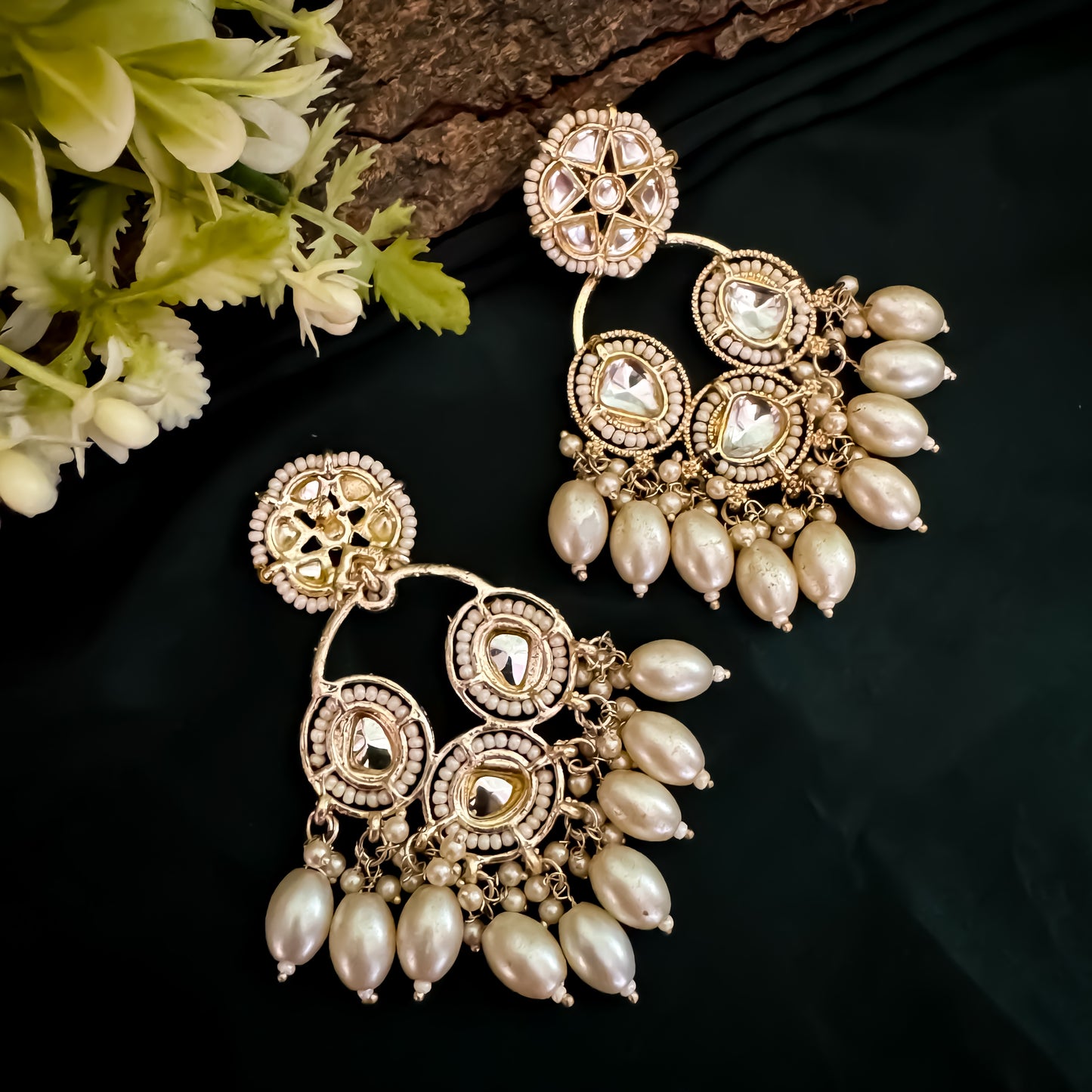 Joans Pearl Chandbali Earrings - Golden/Ivory